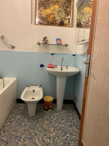 La salle de bains est pourvue d'un lavabo et de toilettes. dans l'établissement Les Fauvettes, 