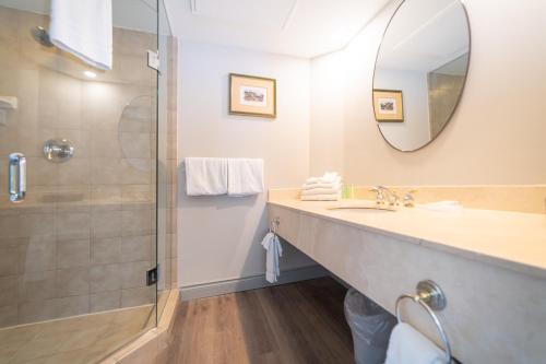 een badkamer met een wastafel en een douche bij Horseshoe Valley Suites - The Pine in Shanty Bay