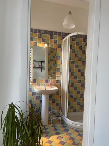 a bathroom with a sink and a shower at Ilaria’s Apartment in Rome