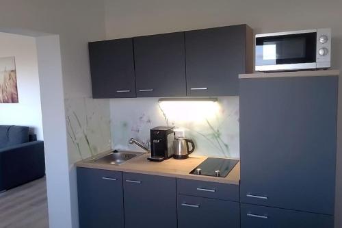 a kitchen with a sink and a microwave at Ankommen und wohlfühlen 2 in Bad Bergzabern