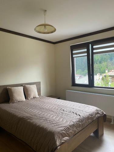 a bedroom with a large bed with a window at Star Dust in Shiroka Lŭka