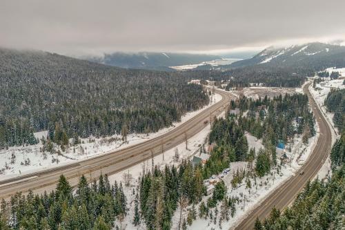 an aerial view of a highway with trees and snow at Snoqualmie Pass Cabin with Deck Walk to Ski Lift in Snoqualmie Pass