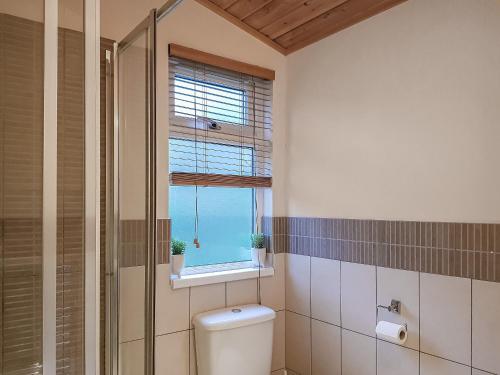 a bathroom with a toilet and a window at Kingfisher Lodge - Uk46046 in Balloch