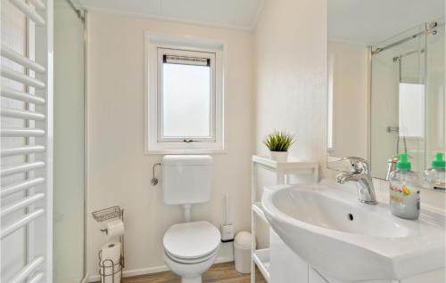 een witte badkamer met een toilet en een wastafel bij Charlet D31 in Süsel