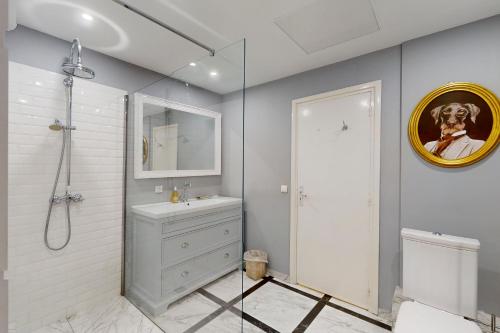 y baño con ducha y lavamanos. en Silver Suite Five Stars Holiday House, en Niza