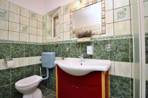 a bathroom with a sink and a toilet and a mirror at Apartment Renata in Šilo