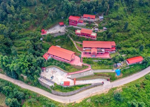 an aerial view of a house with red roofs at Doleshwor Village Resort and Farm House Pvt Ltd in Bhaktapur