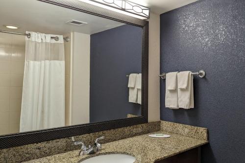 a bathroom with a sink and a large mirror at Fairfield Inn & Suites by Marriott Valdosta in Valdosta