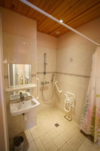 une salle de bain avec un lavabo et une douche dans l'établissement Parfum dEmbruns, à Hirel