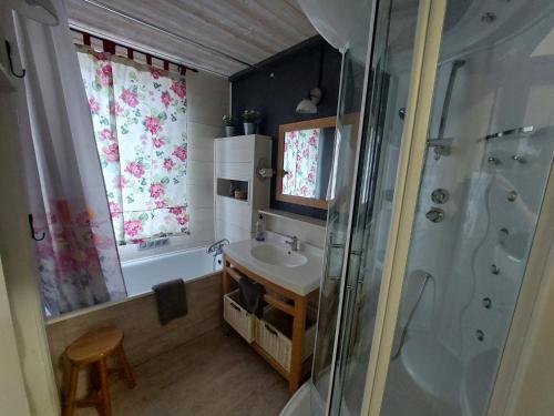 ein Bad mit einem Waschbecken und einer Dusche in der Unterkunft Au Bonheur Fait Maison in Saint-Maurice-sur-Moselle