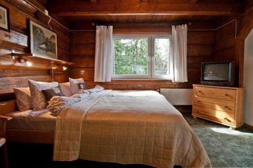a bedroom with a large bed and a television at Willa Marma B&B in Zakopane