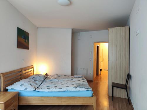 a bedroom with a bed and a room with a hallway at Hostel&ApartServices Vienna in Vienna