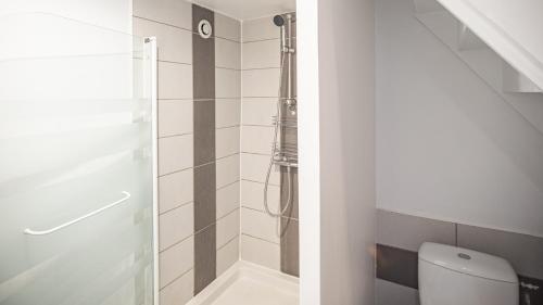 une salle de bain avec douche et toilettes dans l'établissement Smart Confort 17 - Appartement confort et stylé, à Troyes