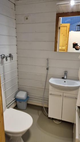 y baño con aseo y lavamanos. en Lomariihi 6, en Jyväskylä
