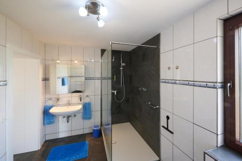 a bathroom with a shower and a sink at Haus Gretchen Alpen in Xanten