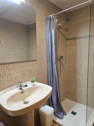 a bathroom with a sink and a shower at Apartamentos La Mar in Altea