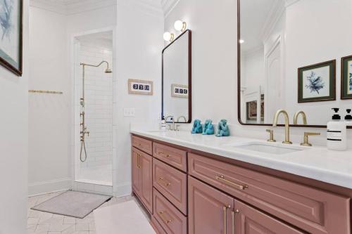 a bathroom with a sink and a shower at Waterfront 4 Bedroom Home in Lake Charles
