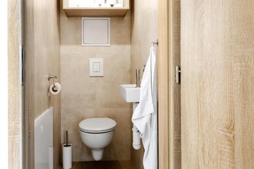 a small bathroom with a toilet and a sink at Apartmán Bruno so saunou in Demanovska Dolina