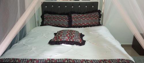 a bed with two pillows on top of it at Hotel Judith Laroo in Gulu