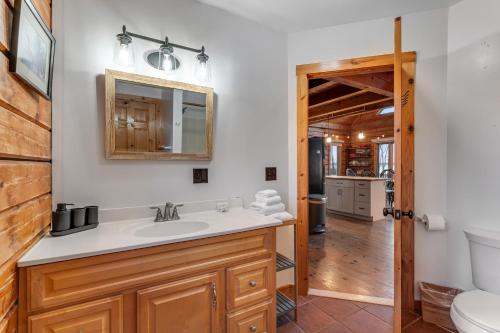 a bathroom with a sink and a mirror at Sunset Hideaway in Isle la Motte