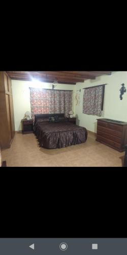 1 dormitorio con 1 cama grande y 2 ventanas en Casa Sil 18 en Necochea