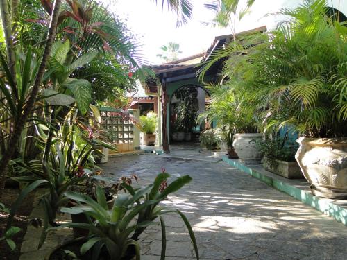 a courtyard of a house with trees and plants at Hotel Pousada Arco Iris in Barra de Santo Antônio