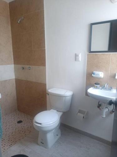 a bathroom with a toilet and a sink at Excelente hogar para descansar in Gómez