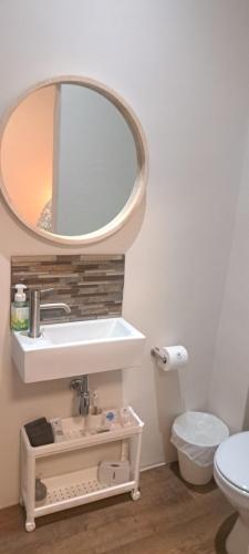 a bathroom with a sink and a mirror at The Stetson in Paarl