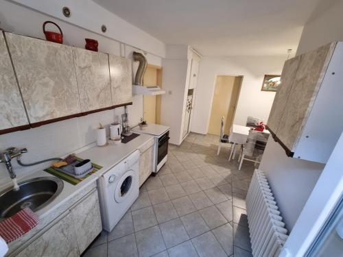 cocina con fregadero y lavadora en Apartman 13 en Petrovaradin