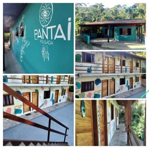 a collage of photos with a building and a sign at PANTAI POUSADA in Trindade