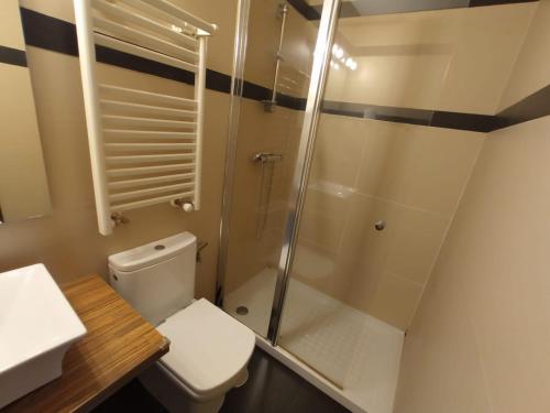 a bathroom with a shower and a toilet and a sink at Alojamiento en loft Madrid in Madrid