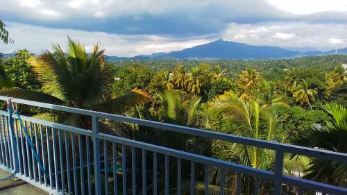 un balcón con palmeras y una montaña en el fondo en Royal Retreat ,Kandy, en Kandy