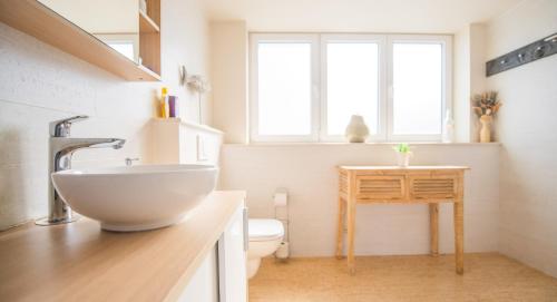 a bathroom with a sink and a toilet at B&B De Kleine Prins in Middelkerke