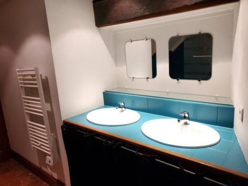 baño con 2 lavabos y encimera azul en Dupplex, centre ville, en Blois