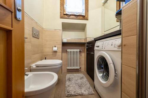une petite salle de bains avec toilettes et lave-linge. dans l'établissement Appartamento Lorenzo, à Livigno