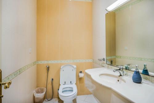 拉斯海瑪的住宿－Beautiful Al Marjan sea view Apartment，一间带卫生间和水槽的浴室
