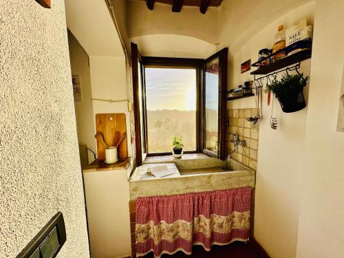 Baño pequeño con ventana y lavabo en Casina del Fabbro, en Montescudaio