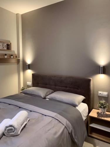a bedroom with two beds with white pillows at Jo's cozy corner in Volos