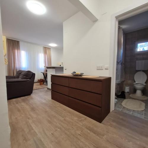 a living room with a couch and a dresser at APARTMAN011 in Mirijevo