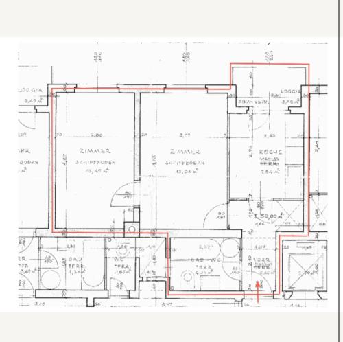 El plano del piso de Moderne Wohnung Nähe Hauptbahnhof Linz