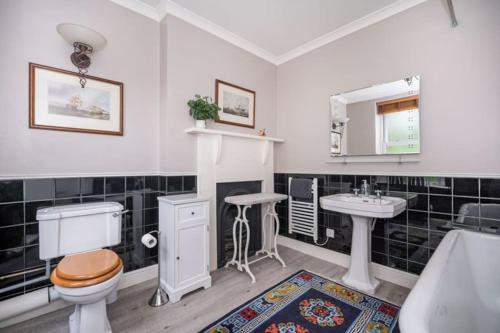 une salle de bains avec toilettes et lavabo dans l'établissement Homely 4 bed cottage central characterful, à Pateley Bridge