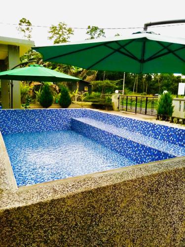 a swimming pool with an umbrella and an umbrella at THE PINE HOUSE in Kuala Berang