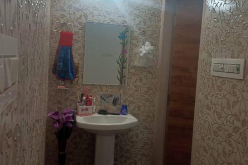 a bathroom with a sink and a mirror at Salasar Sadan in Bikaner