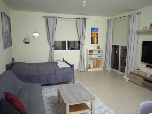 a living room with a couch and a table at Xylophagou Rest and Relax 3 Ayia Napa Larnaca 1 bedroom apartment in Xylophaghou