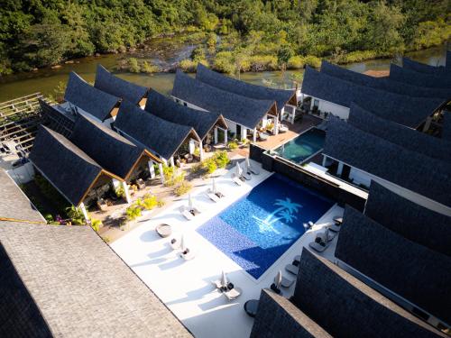 an aerial view of a resort with a swimming pool at Golden Beach Resort in Koh Rong Island