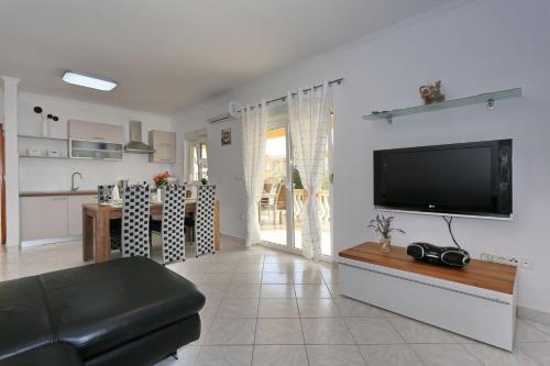 a living room with a flat screen tv on a wall at Apartments Jadro in Vir
