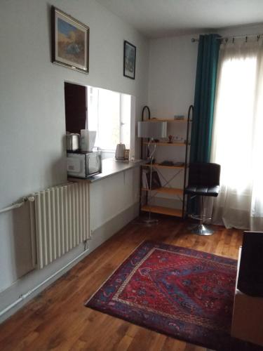 - un salon avec un radiateur et un tapis dans l'établissement Superbe appartement près des transports, à Le Perreux-Sur-Marne