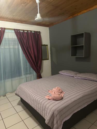 un dormitorio con una cama con un animal de peluche en Fisiah Guest house en Nelspruit