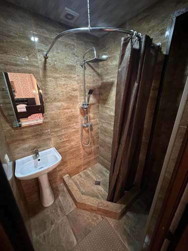 y baño con ducha y lavamanos. en Hotel M.Classic en Tiflis