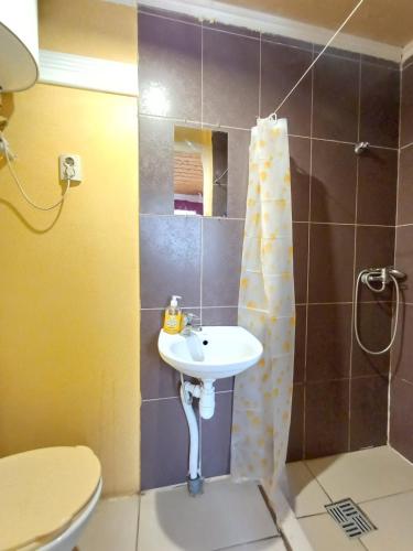 een badkamer met een wastafel en een toilet bij Дом от владельца с парковой in Tsjerkasi